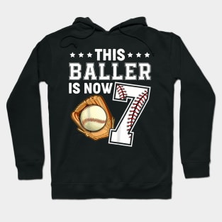 Kids This Baller Is Now 7 Baseball 7Th Birthday Hoodie